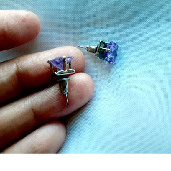 Womens Handcrafted  Purple Crystal Silver Beads Bracelet & Stud Earrings Set - Picture 5 of 10